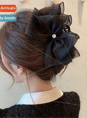Hair Accessories Black Bow Grab Clip Large Back Head Plate H