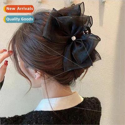 Hair Accessories Black Bow Grab Clip Large Back Head Plate H