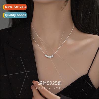 S925 silver gold small round beads necklace simple car flowe