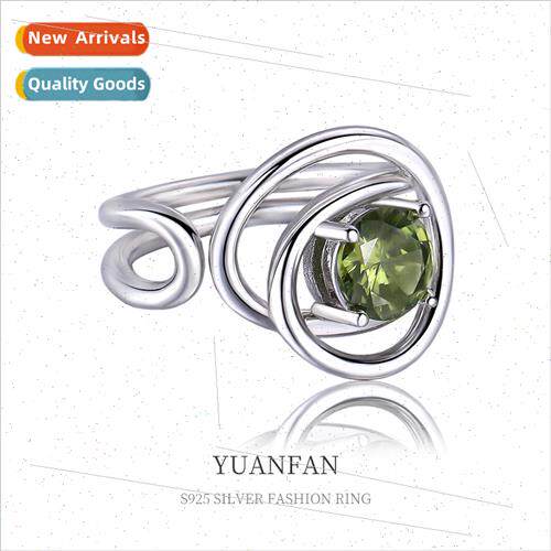 925 silver open ring women niche Europe metal color zirconiu