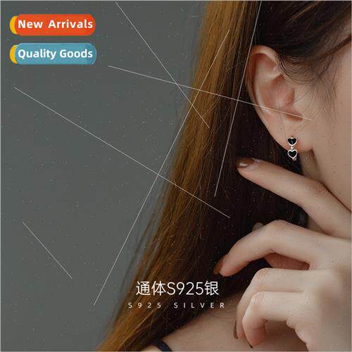 S925 lver Black Heart Stud Earrings 2022 New Wave Cool Heart