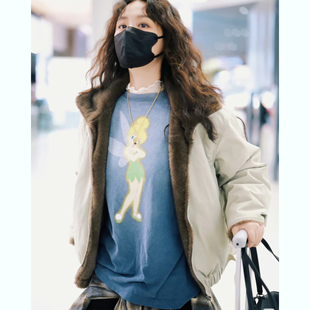 T恤 小众精灵印花做旧圆领宽松短袖 26早春 马思纯同款 高品