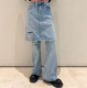 女26早春新款 牛仔裤 A家洗水做旧破洞叠穿假两件喇叭裤 高品原定