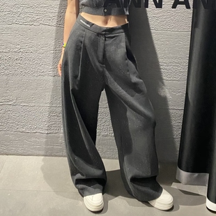 女25秋冬 满钻弯刀西裤 高品质 小众AN灰色设计感满天星休闲长裤