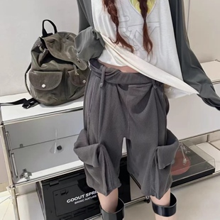 休闲中裤 口袋五分短裤 26早春 华夫格宽松卷腰工装 高品原定