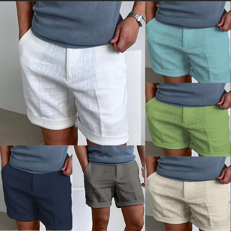 Linen breathable sports shorts夏季男亚麻纯色舒适透气运动短裤