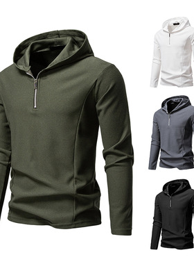 Men's long-sleeved hooded T-shirt男士拉链设计休闲长袖连帽T恤