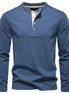 Long-sleeved base layer T-shirt亨利领长袖商务休闲打底衫T恤男