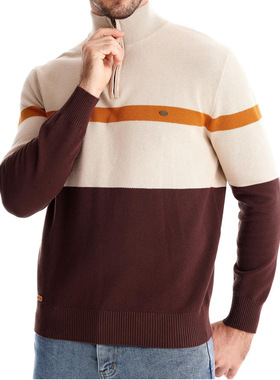 Half zip color stand collar sweater 半拉链拼色立领休闲毛衣男