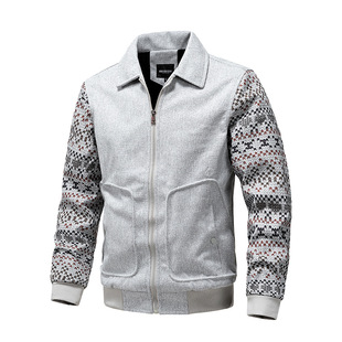 Long-sleeved men's coat jacket休闲拼接民族风长袖男式外套夹克