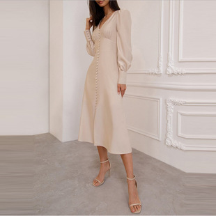 Satin 连衣裙 Lantern sleeve dress 缎面灯笼袖 slim 收腰显瘦修身