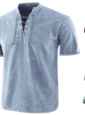 Solid color vintage standup collar shirt纯色复古立领短袖衬衣