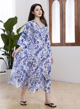 Beach smock location print dress沙滩罩衫编织定位印花连衣裙女