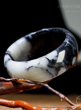 羊脂玉籽料墨白分明籽料青花手镯