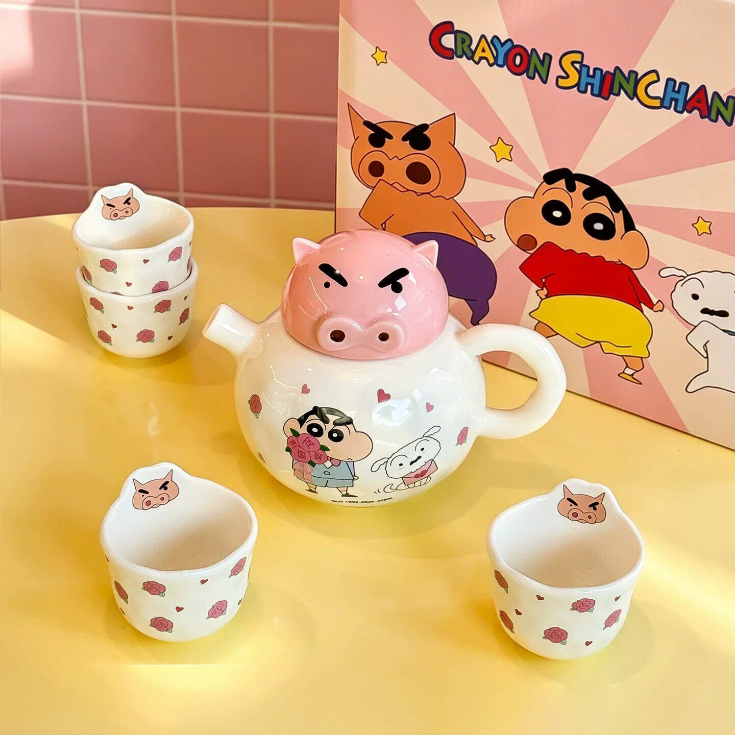 蜡笔小新茶具套组泡茶壶茶杯子礼盒高颜值乔迁生日礼物女生