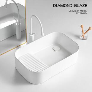 阳台陶瓷洗衣盆带搓板台上盆洗衣池槽侧排左右侧下水洗手台盆单水