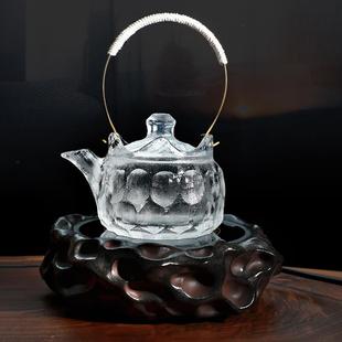 耐高温电陶炉煮茶手工煮茶壶养生茶壶定制 天然原矿水晶提梁壶中式