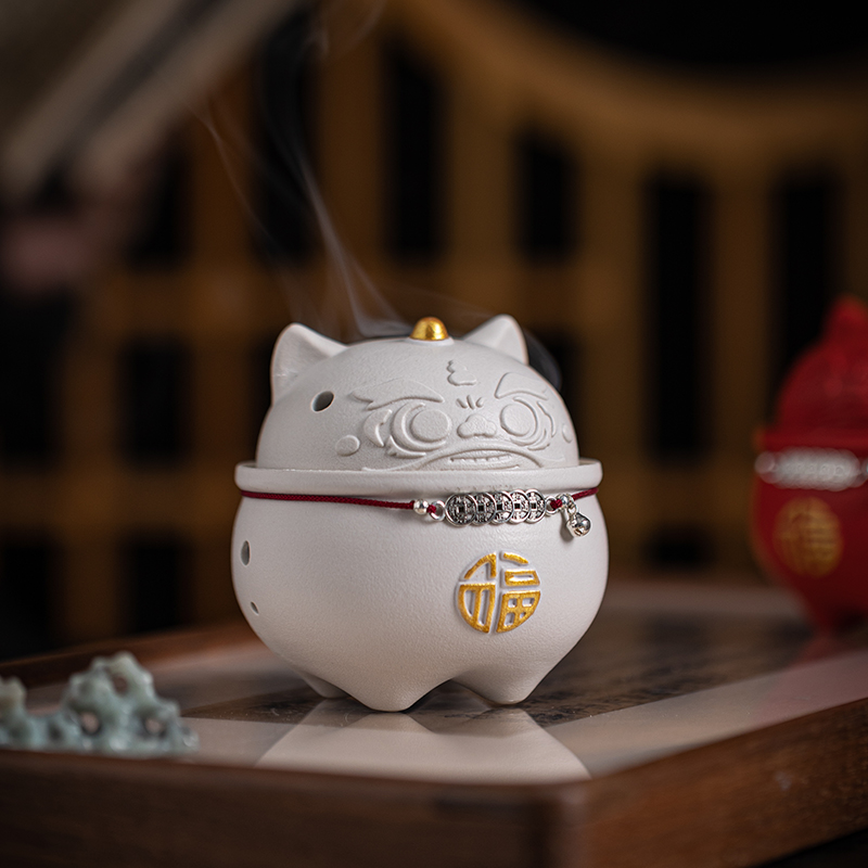 创意国潮宫廷风招财香炉家用室内醒狮薰香炉香插香座香薰陶瓷摆饰