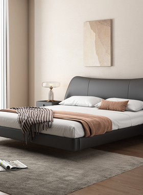CBD悬浮床意式极简真皮床主卧轻奢现代简约2023黑色软包床风信子