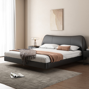 CBD悬浮床意式极简真皮床主卧轻奢现代简约2023黑色软包床风信子