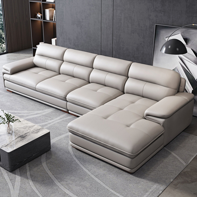 CBD头层牛皮真皮沙发现代简约客厅左右贵妃大小户型北欧皮质沙发