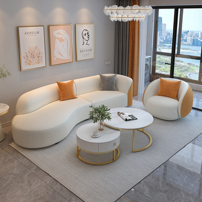 CBD小户型2023年新款布艺客厅茶几沙发组合现代简约科技布弧形4人