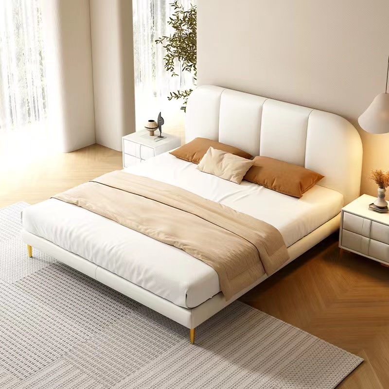 CBD床奶油风网红极简意式床主卧双人床科技布床婚床轻奢现代简约