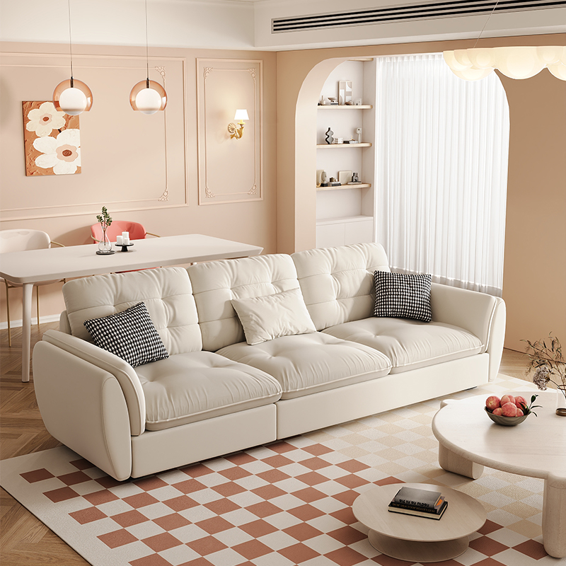 CBD意式奶油风客厅布艺沙发轻奢小户型科技布直排沙发三人位云朵