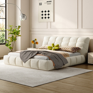 CBD法式奶油风泡芙布艺床主卧高端大气现代简约波浪网红双人互不