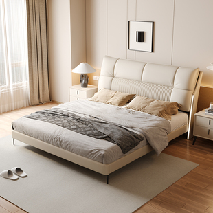 CBD现代简约真皮床轻奢1.8m主卧齐边双人床1.5米多功能带感应灯婚