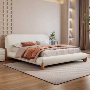 CBD奶油风简约现代泰迪绒布艺床1.8米主卧双人大床家用轻奢高端婚