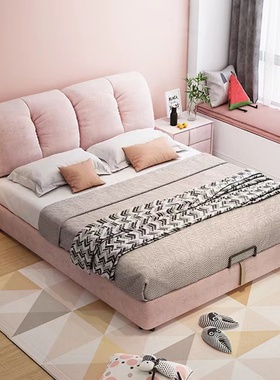 CBD布艺床北欧现代简约法式奶油风科技布床主卧室网红ins轻奢双人