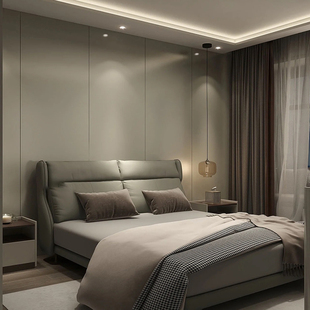 CBD意式极简真皮软包床现代简约小户型主卧1.8米皮艺床双人婚床