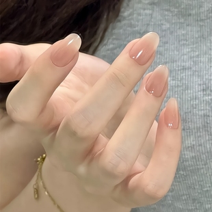 裸粉色微透手工美甲穿戴甲中长款裸色渐变穿戴式美甲2026新年款