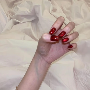 【红宝石】高品质纯手工复古牛血红玻璃珠猫眼穿戴甲显白美甲成品