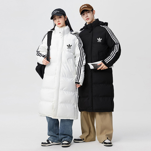 长款羽绒服男女2025新款情侣过膝三条杠外套冬季白鸭绒加厚保暖潮