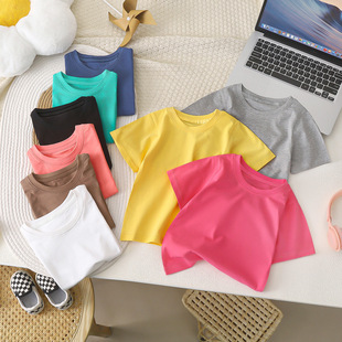 2026夏季儿童纯棉短袖T恤男女童纯色半袖上衣宝宝舒适全棉文化衫