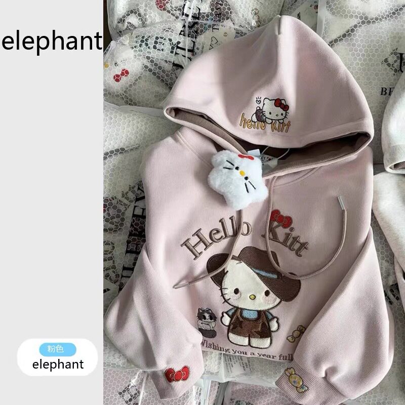 女童可爱kitty猫薄款连帽卫衣儿童春季韩版卡通刺绣套头上衣童装
