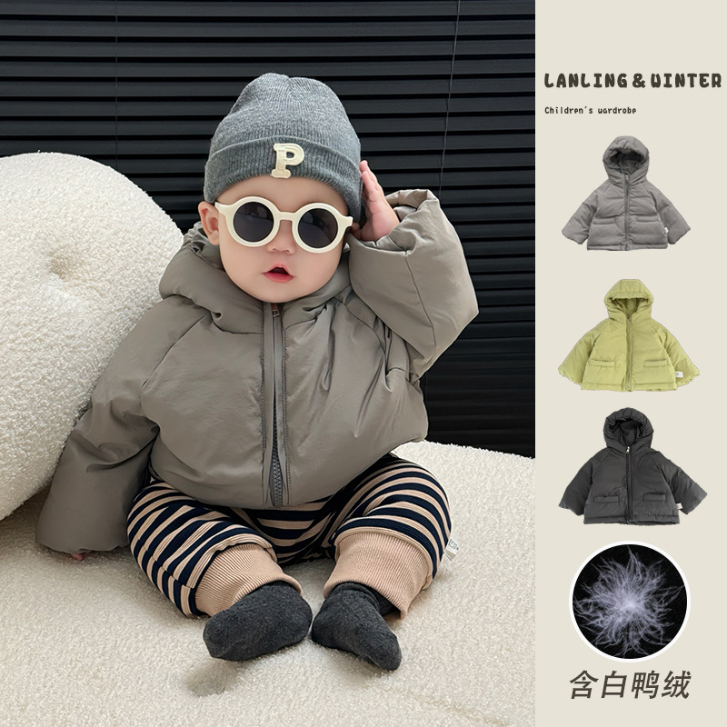 婴儿衣服羽绒服冬季2024新款洋气男女童连帽加厚儿童保暖宝宝