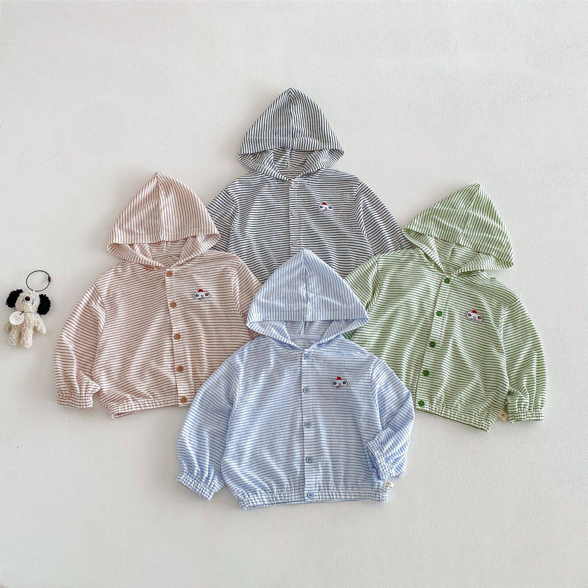 宝宝时尚空调衫2026新款夏季男童韩版连帽条纹薄外套儿童贴标上衣
