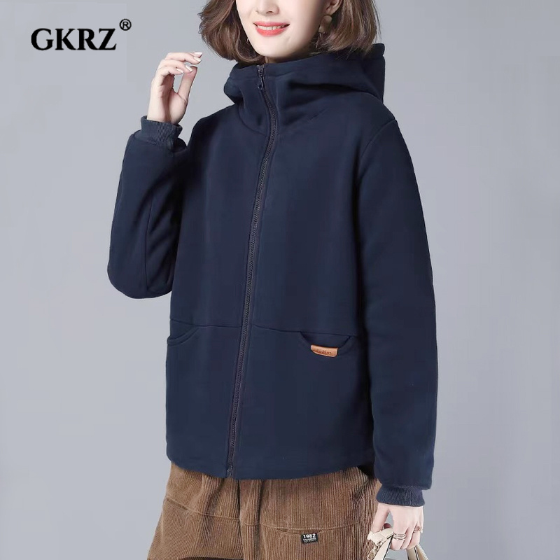 加厚加绒卫衣女2025秋冬短款外套