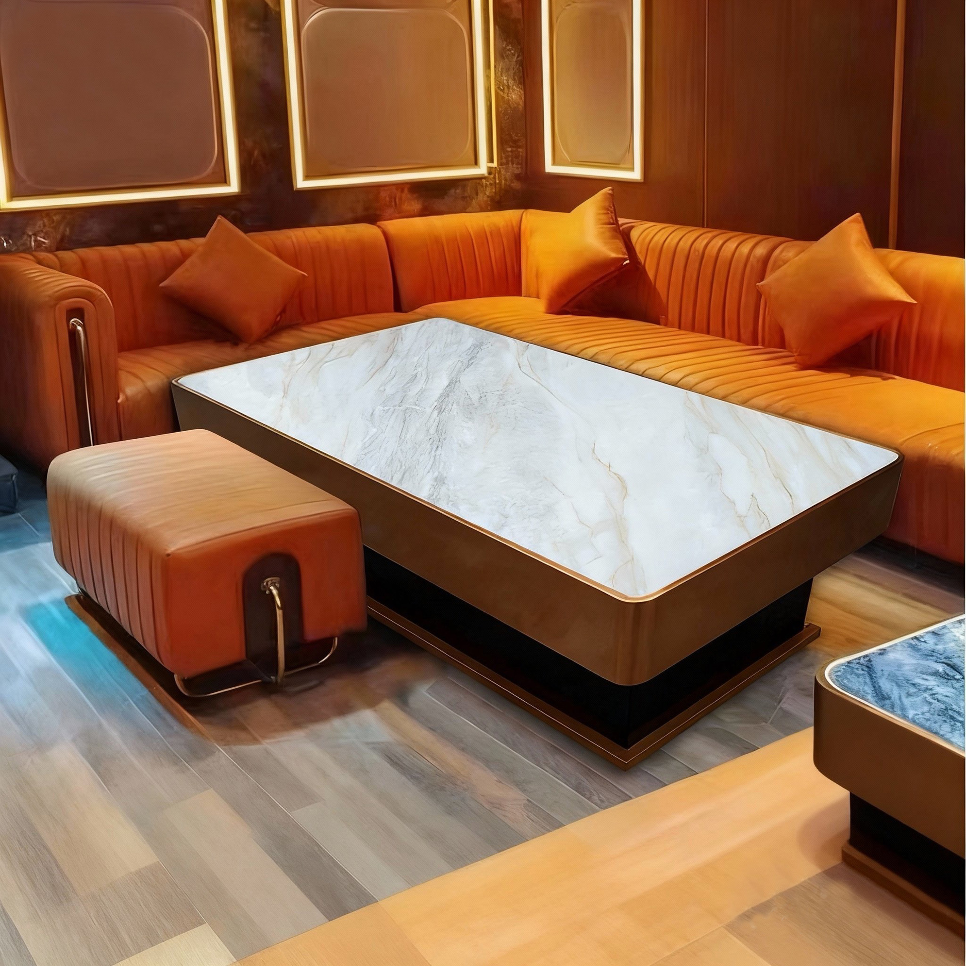 定制现货民宿酒吧桌椅卡座KTV岩板茶桌茶几岩板餐桌不锈钢商务桌