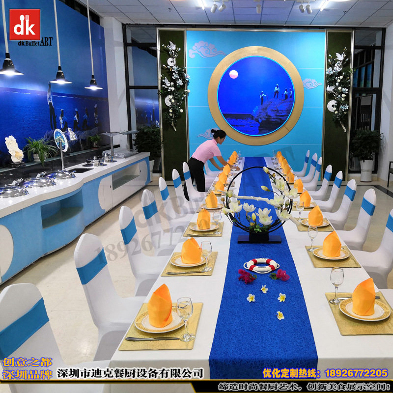 酒店自助餐厅装修设计 岩板自助餐台工厂调拭 食堂组合移动布菲台