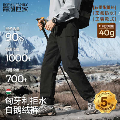 【匈牙利工装鹅绒裤】霞湖世家90%绒拒水白鹅绒防水羽绒裤男300A