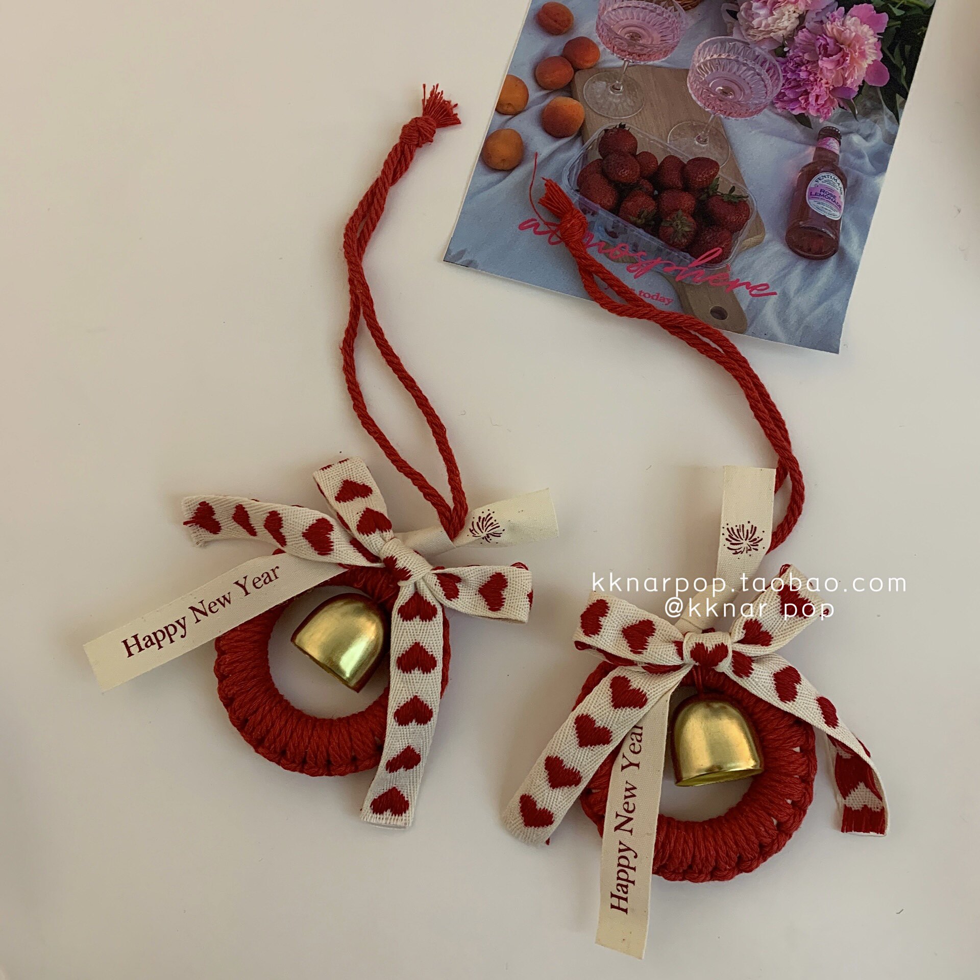 新年快乐~红色手工编织铃铛挂件ins喜庆招财精致高级汽车门挂饰品