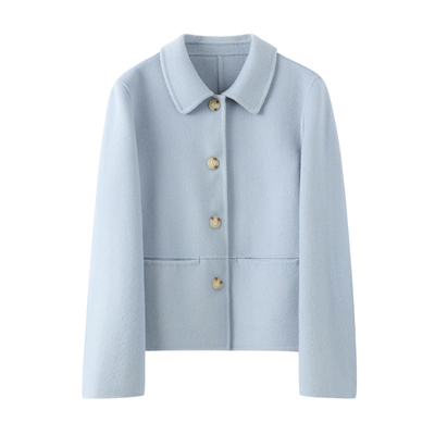 秋冬新款100纯羊毛时尚短款双面呢气质百搭大衣外套女