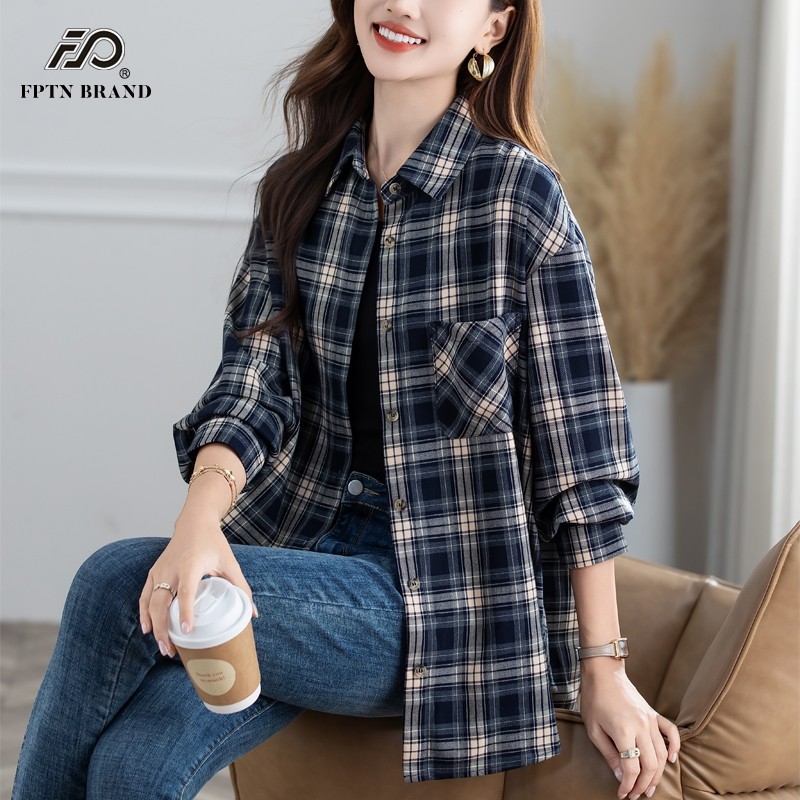 格子衬衫外套女2025新款早秋宽松大码洋气中年妈妈装长袖衬衣上衣