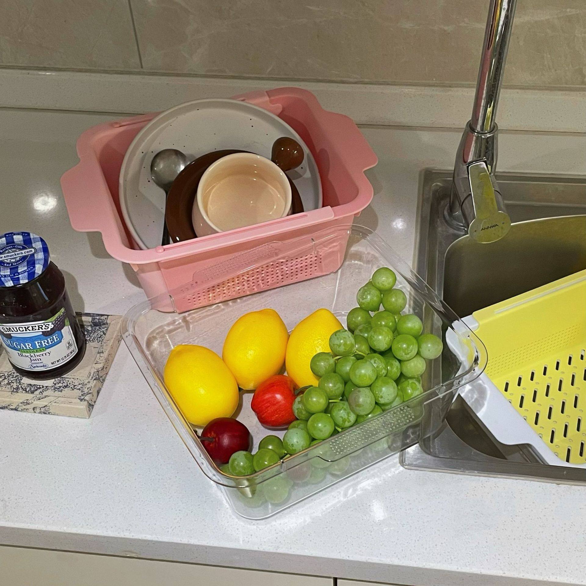 可伸缩沥水篮马卡龙色调双层两用多功能水果盘蔬菜篮居家厨房用品,餐饮具,洗菜盆/沥水篮/漏水筛,淘宝优惠券,粉丝福利购,淘宝优惠卷