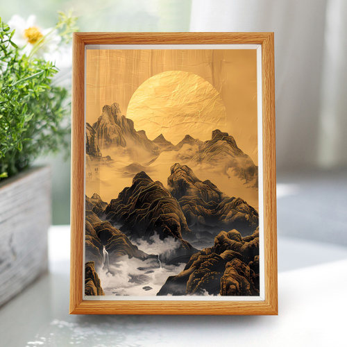 日照客厅新中式招财金山灯光画