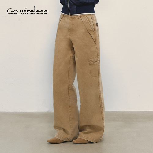 Gowireless 101型 100%棉 炒色复古宽松显高直筒裤子高腰牛仔裤女